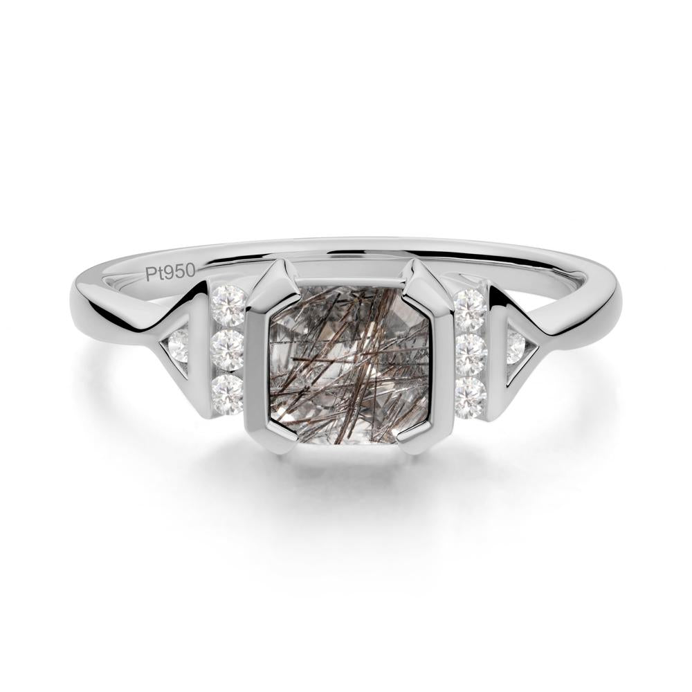 Statement Asscher Cut Black Rutilated Quartz Ring - LUO Jewelry #metal_platinum