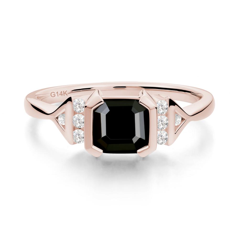 Unique Asscher Cut Black Spinel Statement Ring - LUO Jewelry #metal_14k rose gold