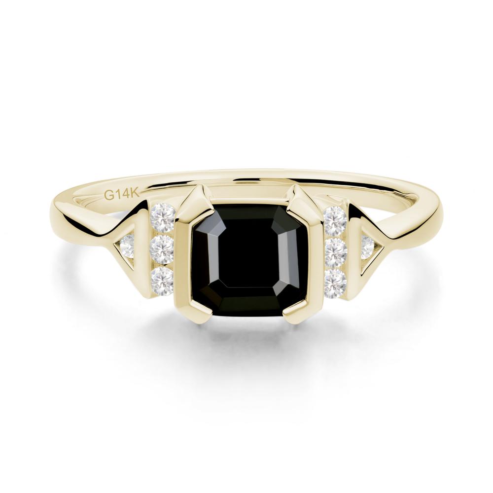 Unique Asscher Cut Black Spinel Statement Ring - LUO Jewelry #metal_14k yellow gold