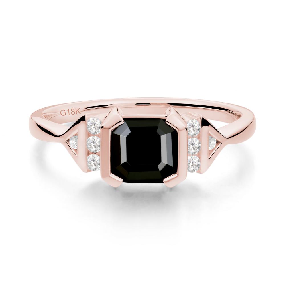 Unique Asscher Cut Black Spinel Statement Ring - LUO Jewelry #metal_18k rose gold