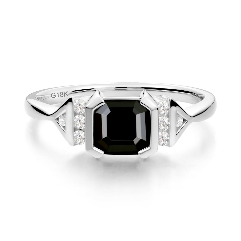 Unique Asscher Cut Black Spinel Statement Ring - LUO Jewelry #metal_18k white gold