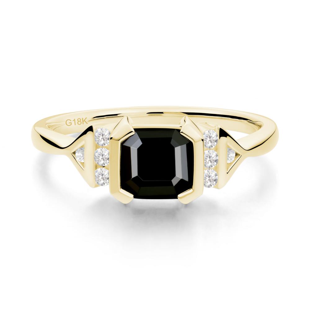 Unique Asscher Cut Black Spinel Statement Ring - LUO Jewelry #metal_18k yellow gold