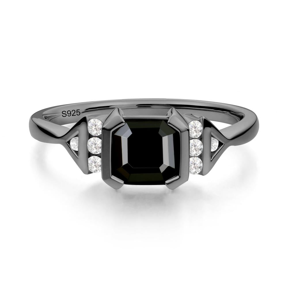 Unique Asscher Cut Black Spinel Statement Ring - LUO Jewelry #metal_black finish sterling silver