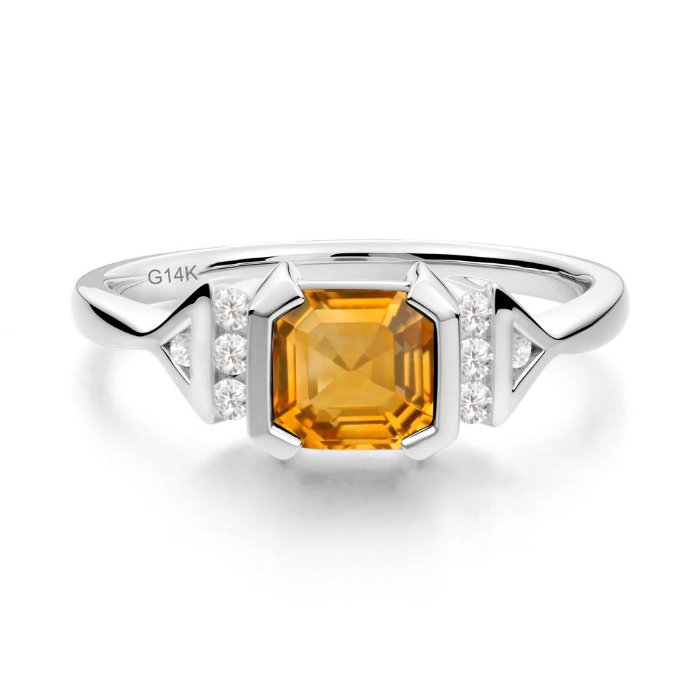 Unique Asscher Cut Citrine Statement Ring - LUO Jewelry #metal_14k white gold