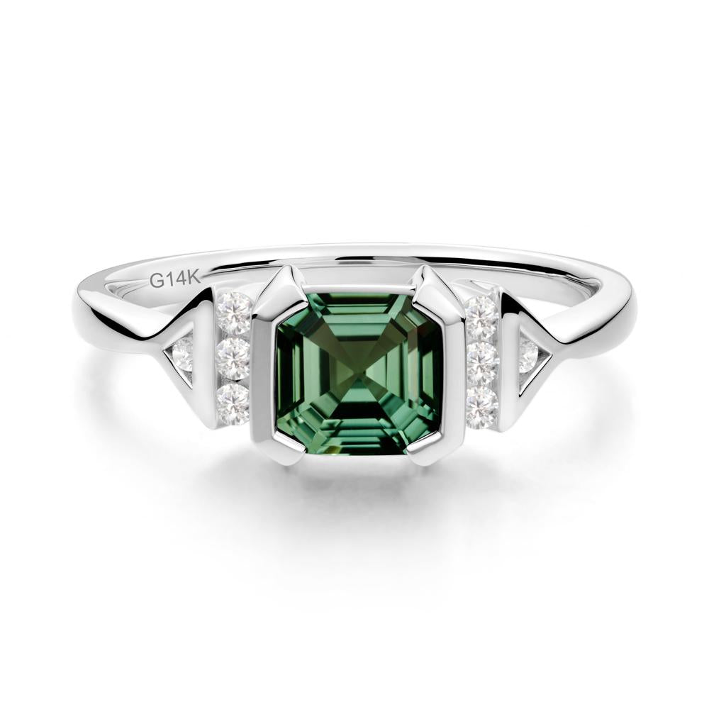 Unique Asscher Cut Green Sapphire Statement Ring - LUO Jewelry #metal_14k white gold