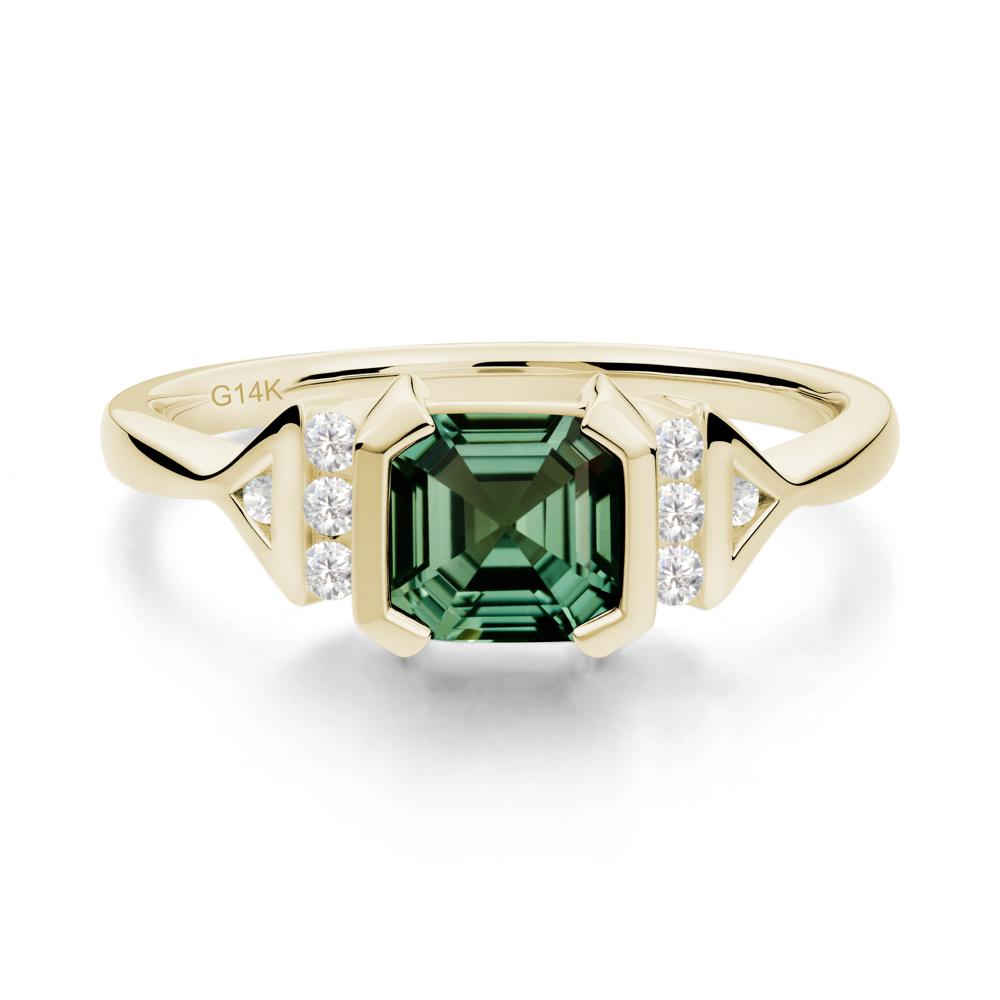 Unique Asscher Cut Green Sapphire Statement Ring - LUO Jewelry #metal_14k yellow gold