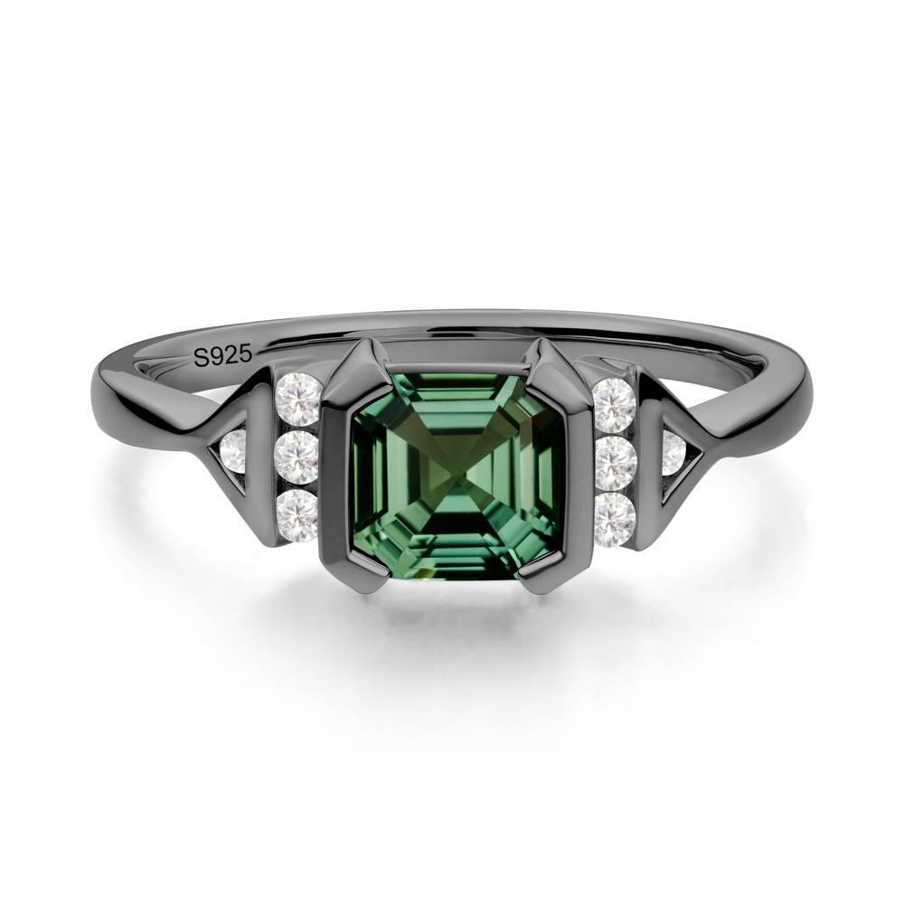 Unique Asscher Cut Green Sapphire Statement Ring - LUO Jewelry #metal_black finish sterling silver