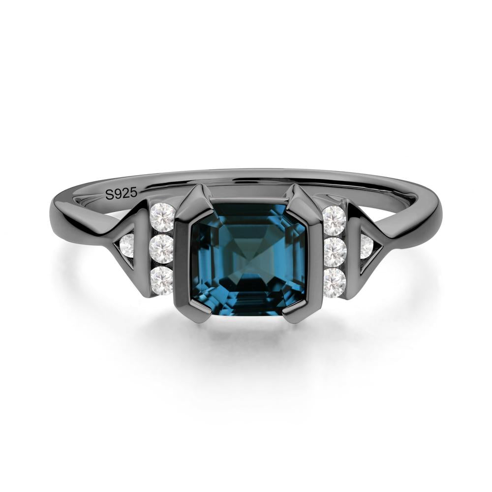 Statement Asscher Cut London Blue Topaz Ring - LUO Jewelry #metal_black finish sterling silver