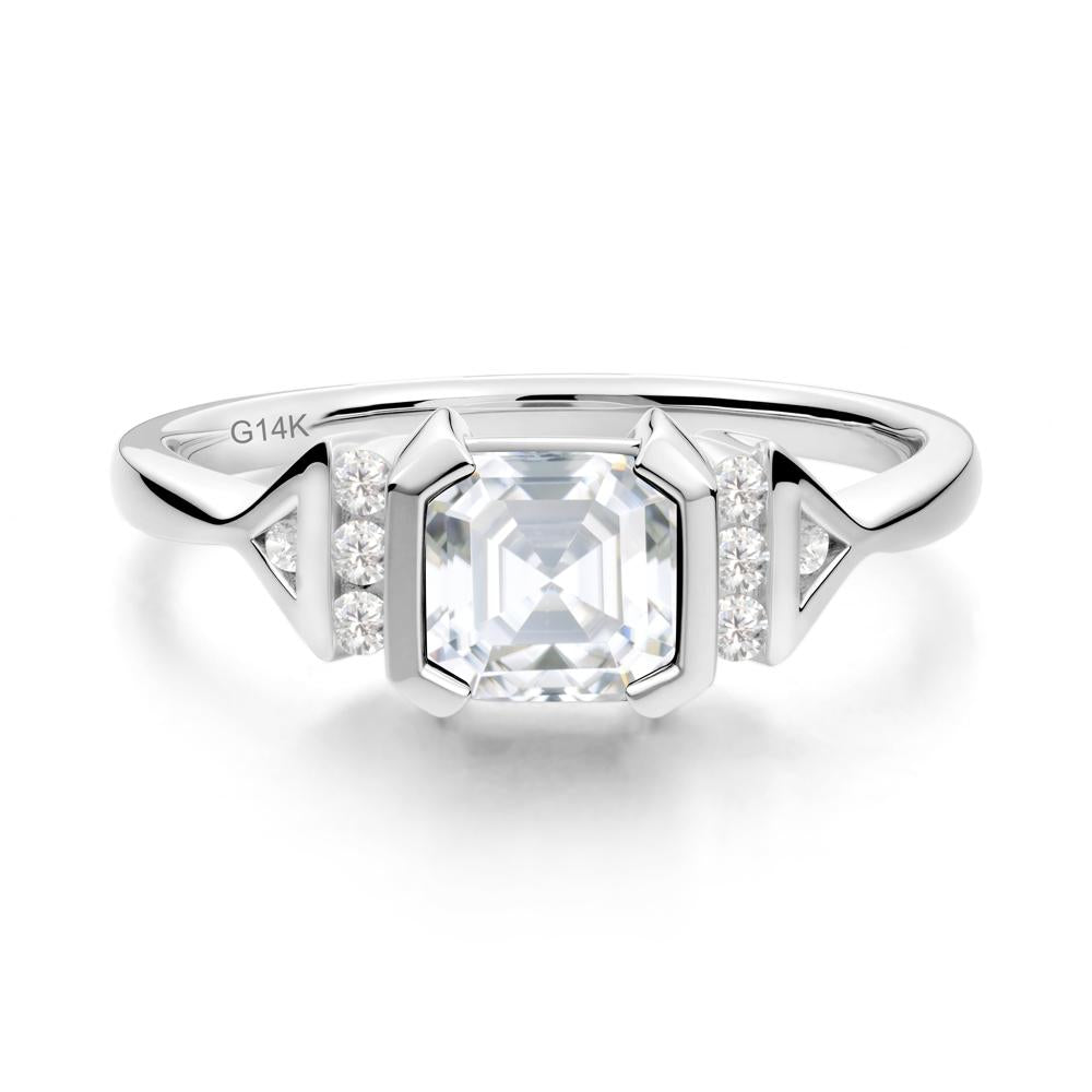 Unique Asscher Cut Moissanite Statement Ring - LUO Jewelry #metal_14k white gold