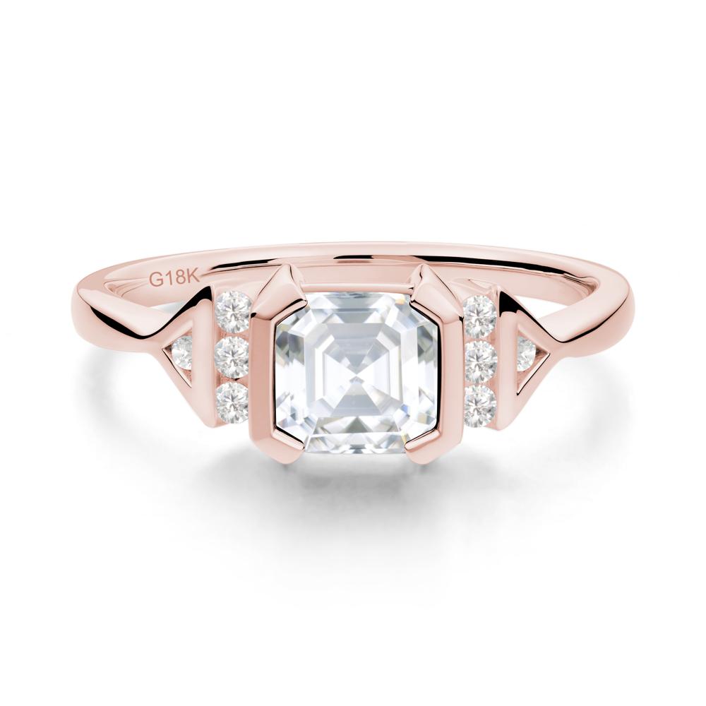 Unique Asscher Cut Moissanite Statement Ring - LUO Jewelry #metal_18k rose gold