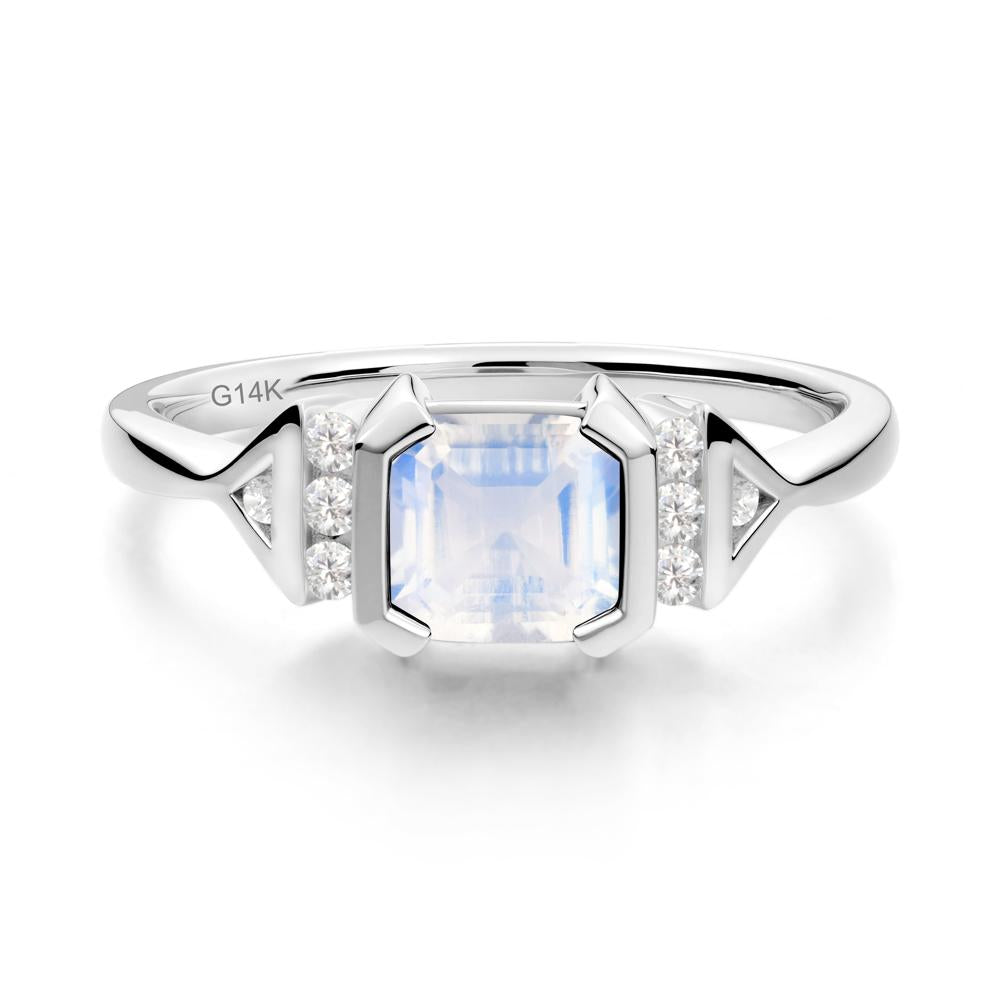 Unique Asscher Cut Moonstone Statement Ring - LUO Jewelry #metal_14k white gold