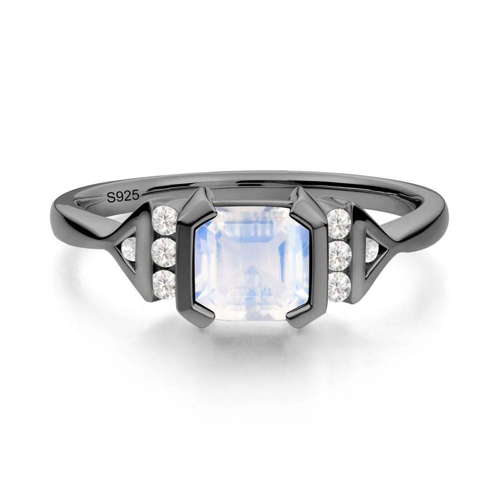 Unique Asscher Cut Moonstone Statement Ring - LUO Jewelry #metal_black finish sterling silver