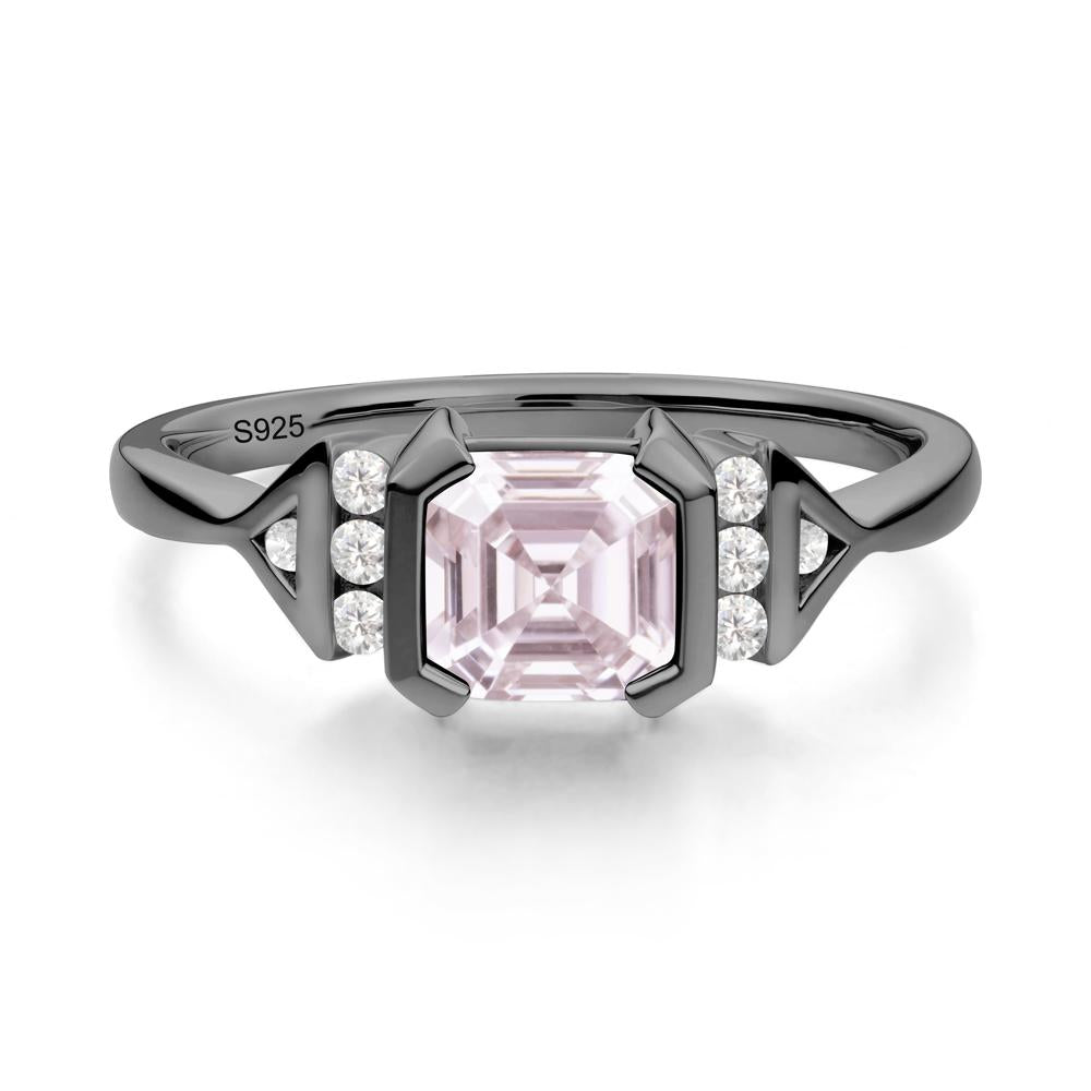 Unique Asscher Cut Pink Cubic Zirconia Statement Ring - LUO Jewelry #metal_black finish sterling silver