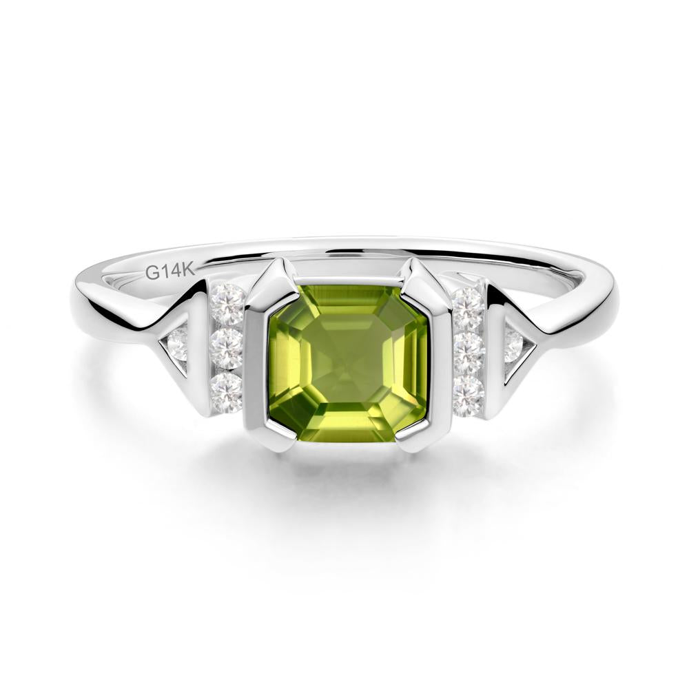 Statement Asscher Cut Peridot Ring - LUO Jewelry #metal_14k white gold