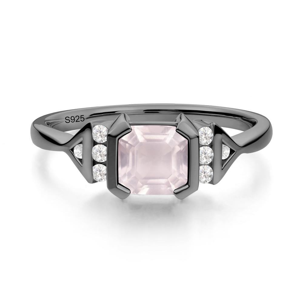 Statement Asscher Cut Rose Quartz Ring - LUO Jewelry #metal_black finish sterling silver