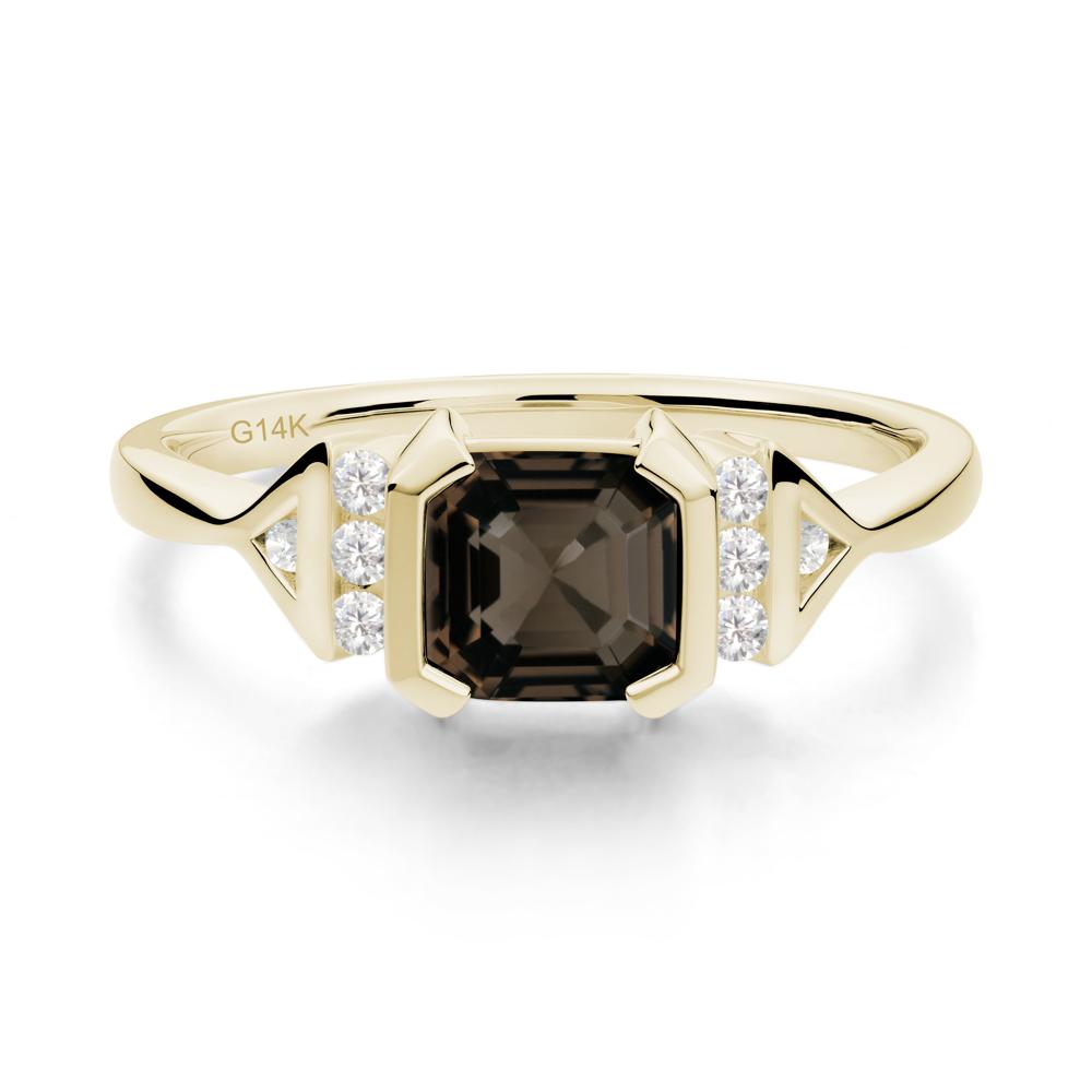 Unique Asscher Cut Smoky Quartz Statement Ring - LUO Jewelry #metal_14k yellow gold