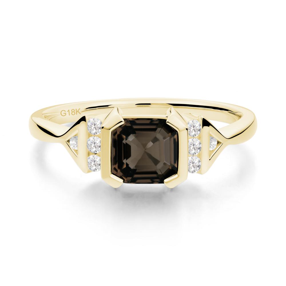 Unique Asscher Cut Smoky Quartz Statement Ring - LUO Jewelry #metal_18k yellow gold