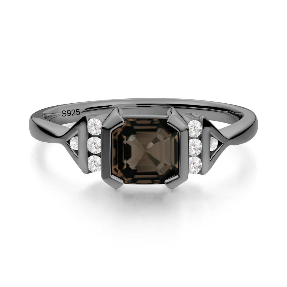 Unique Asscher Cut Smoky Quartz Statement Ring - LUO Jewelry #metal_black finish sterling silver