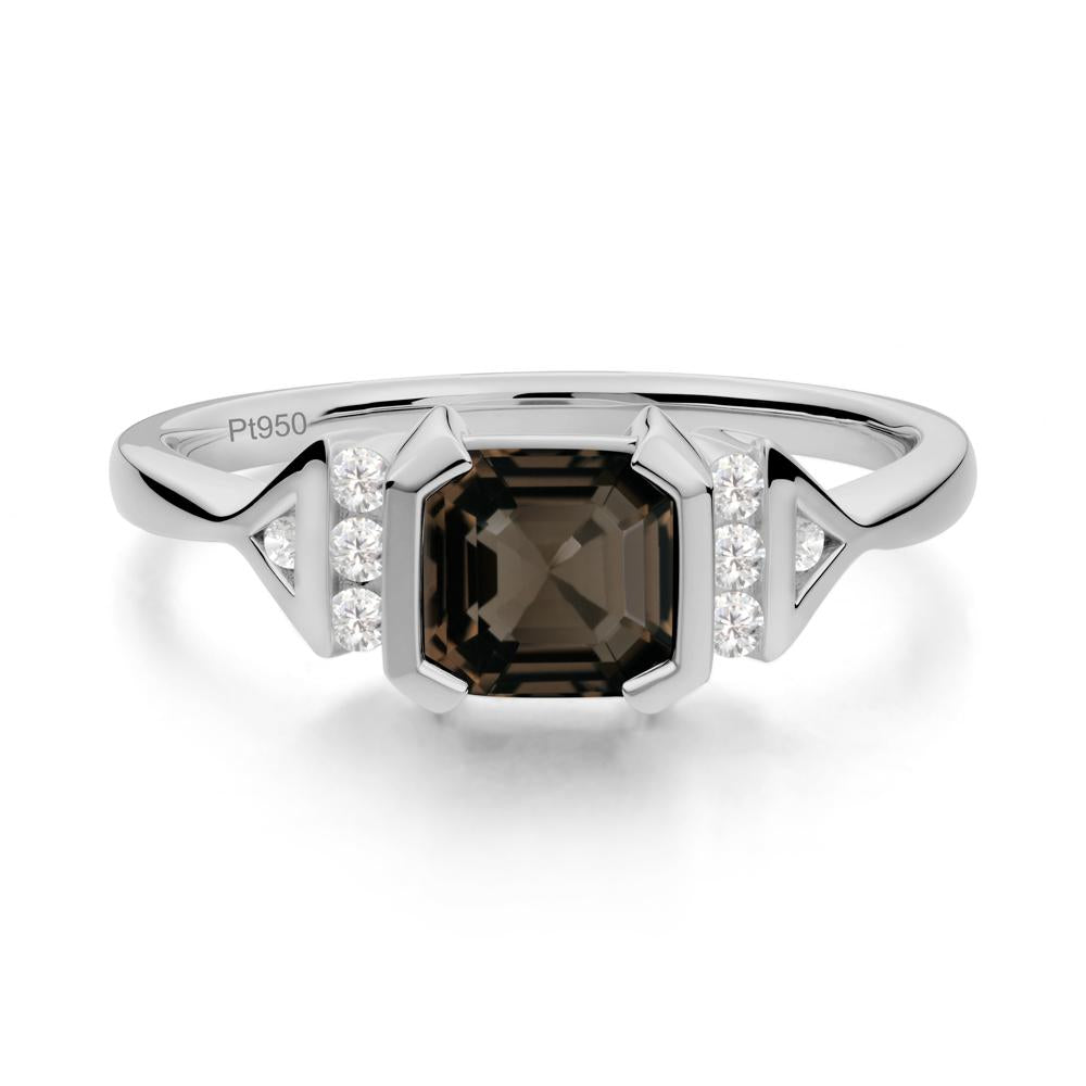 Unique Asscher Cut Smoky Quartz Statement Ring - LUO Jewelry #metal_platinum