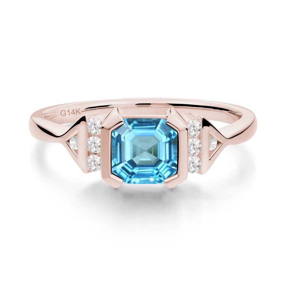 Unique Asscher Cut Swiss Blue Topaz Statement Ring - LUO Jewelry #metal_14k rose gold