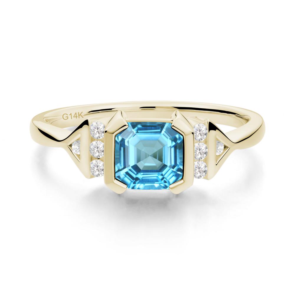 Unique Asscher Cut Swiss Blue Topaz Statement Ring - LUO Jewelry #metal_14k yellow gold