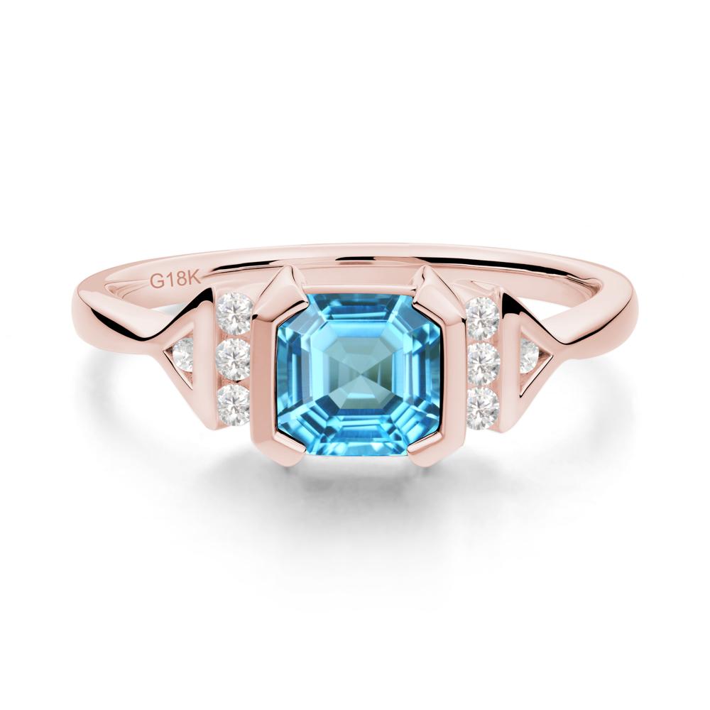 Unique Asscher Cut Swiss Blue Topaz Statement Ring - LUO Jewelry #metal_18k rose gold