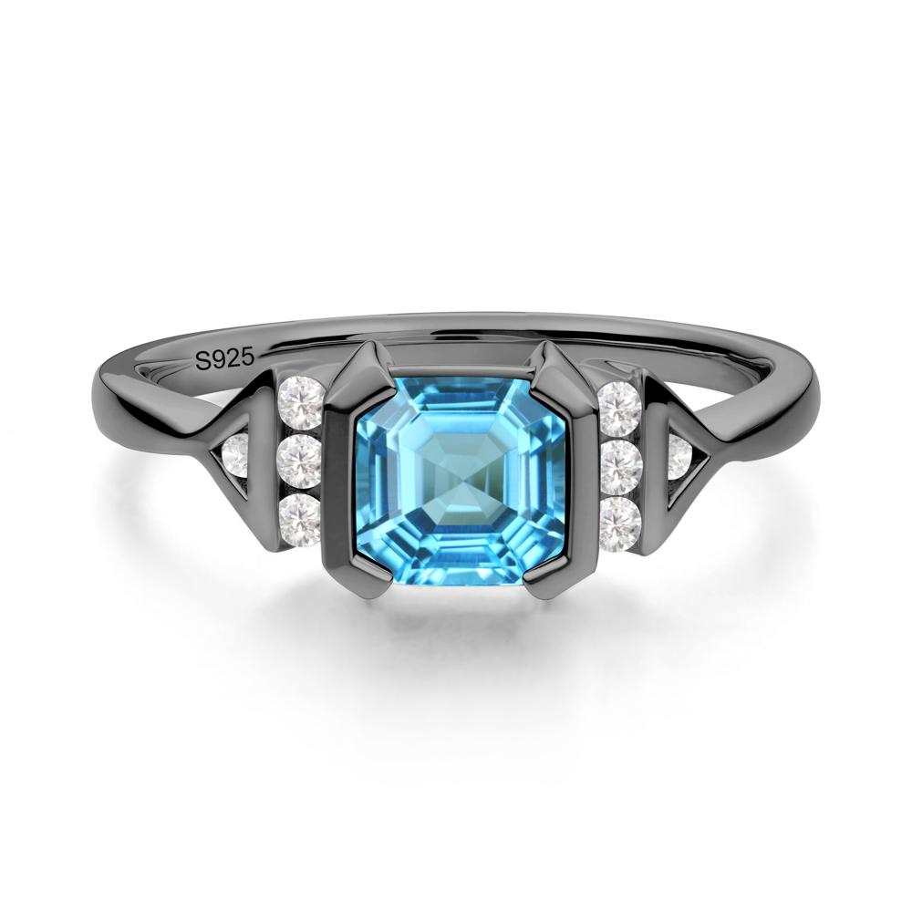 Unique Asscher Cut Swiss Blue Topaz Statement Ring - LUO Jewelry #metal_black finish sterling silver