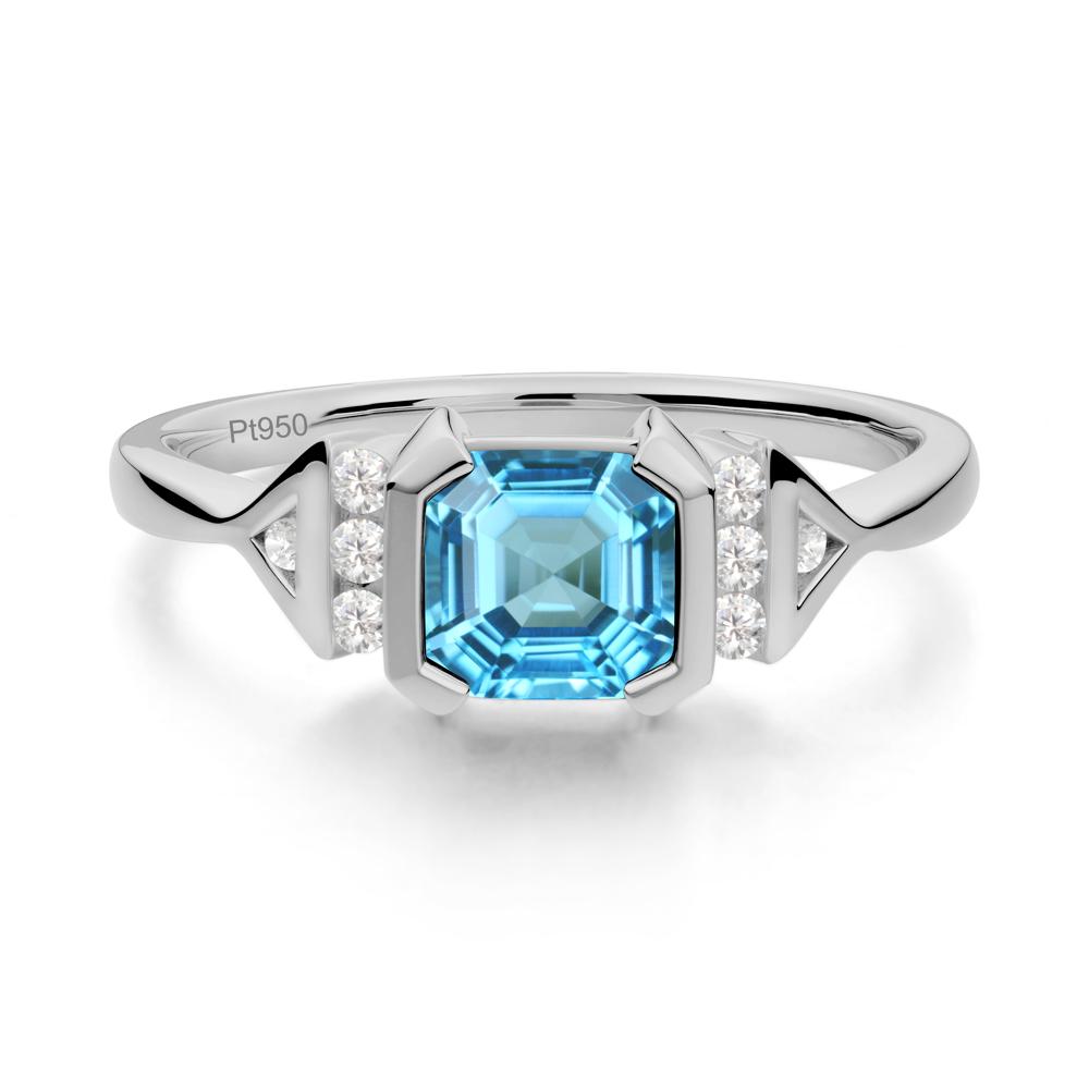Unique Asscher Cut Swiss Blue Topaz Statement Ring - LUO Jewelry #metal_platinum