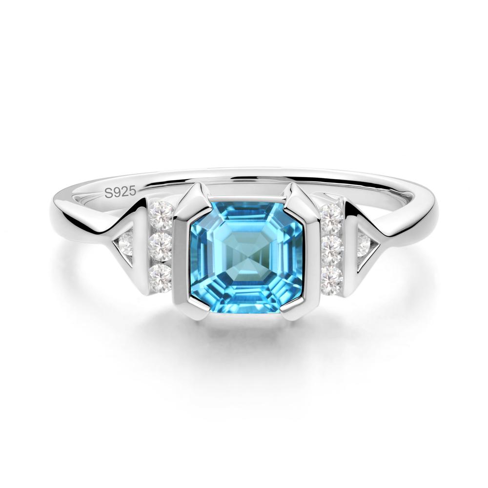 Unique Asscher Cut Swiss Blue Topaz Statement Ring - LUO Jewelry #metal_sterling silver