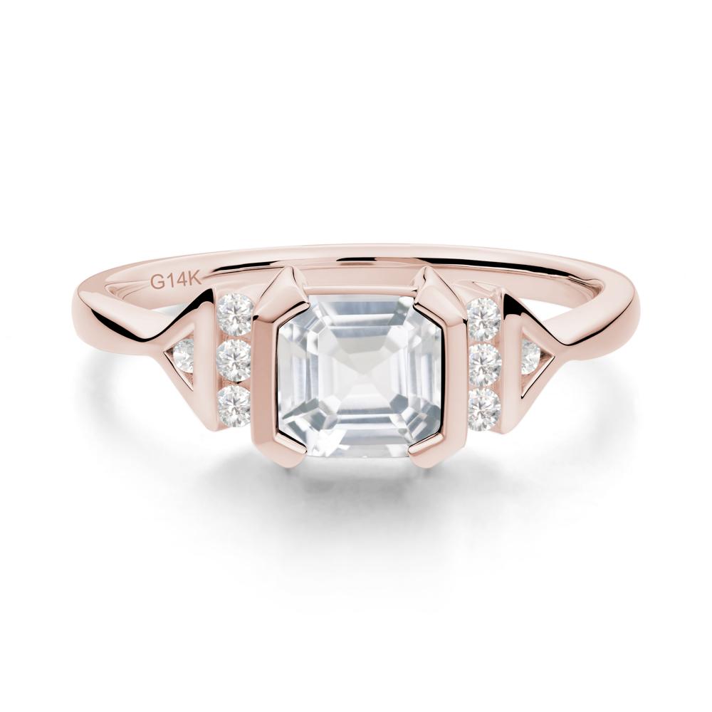 Unique Asscher Cut White Topaz Statement Ring - LUO Jewelry #metal_14k rose gold
