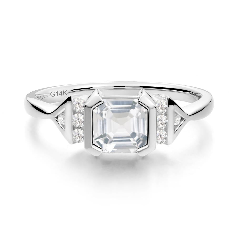 Unique Asscher Cut White Topaz Statement Ring - LUO Jewelry #metal_14k white gold