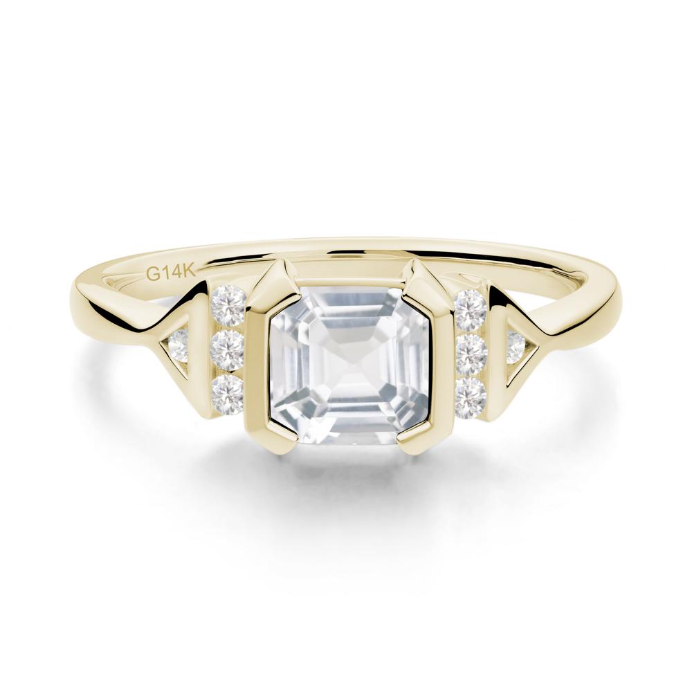 Unique Asscher Cut White Topaz Statement Ring - LUO Jewelry #metal_14k yellow gold