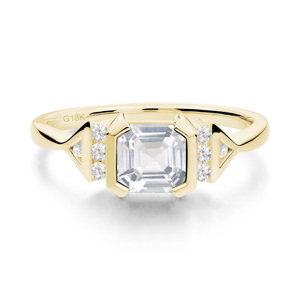 Unique Asscher Cut White Topaz Statement Ring - LUO Jewelry #metal_18k yellow gold