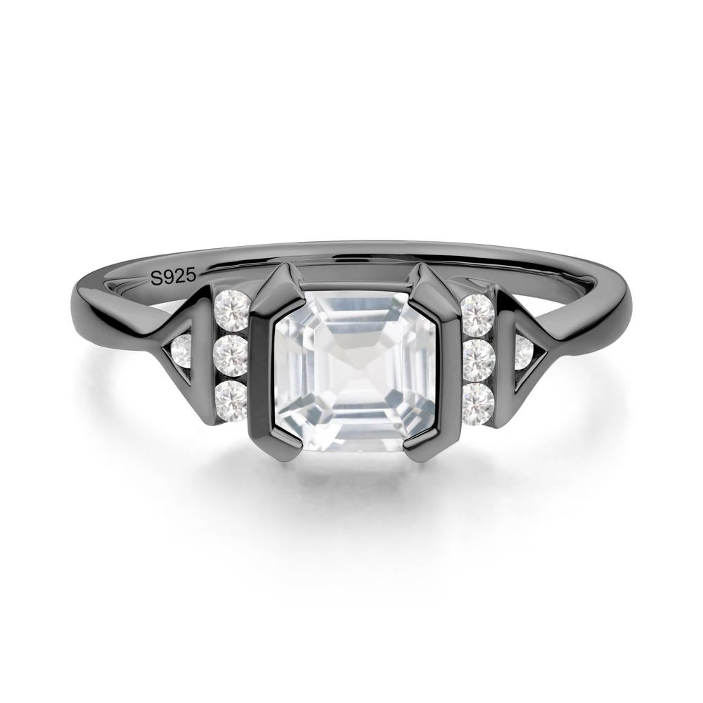 Unique Asscher Cut White Topaz Statement Ring - LUO Jewelry #metal_black finish sterling silver