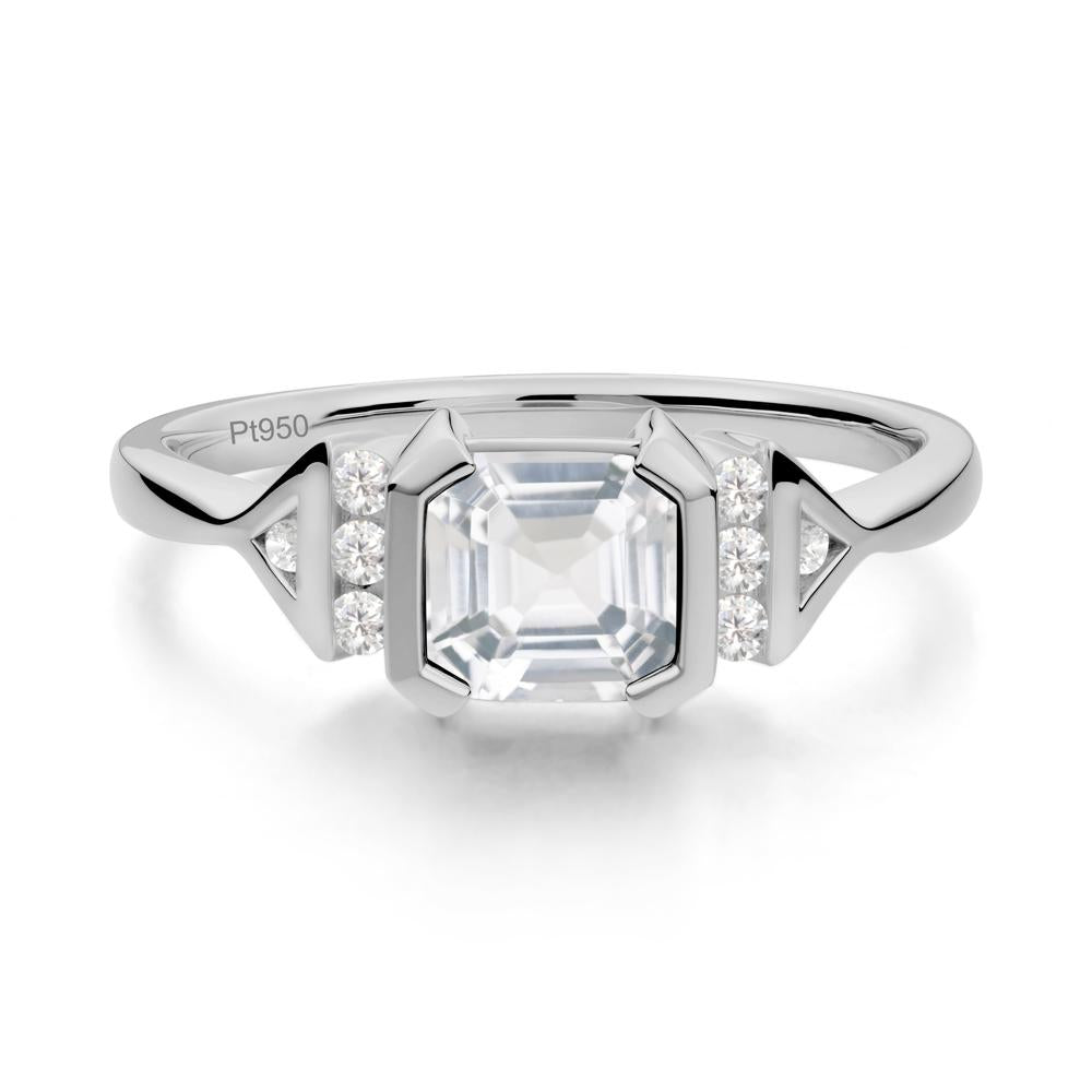 Unique Asscher Cut White Topaz Statement Ring - LUO Jewelry #metal_platinum