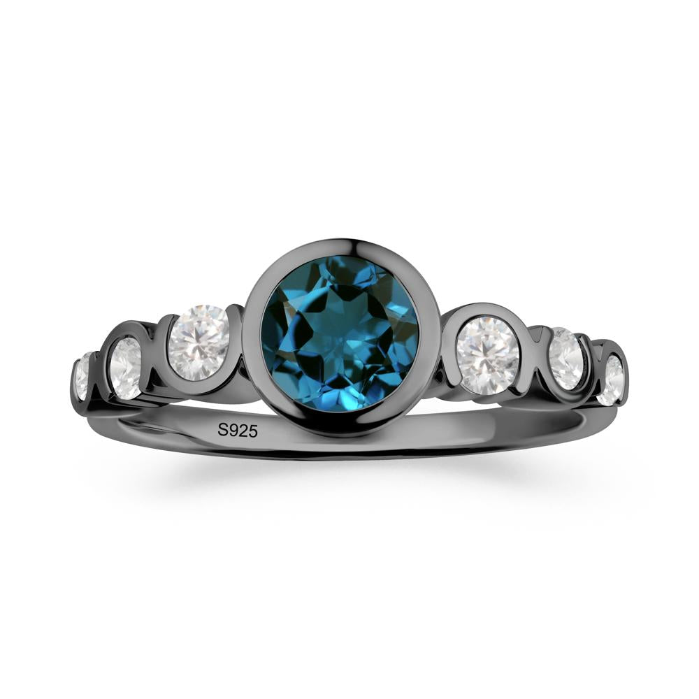 Multi Round Cut London Blue Topaz Ring - LUO Jewelry #metal_black finish sterling silver