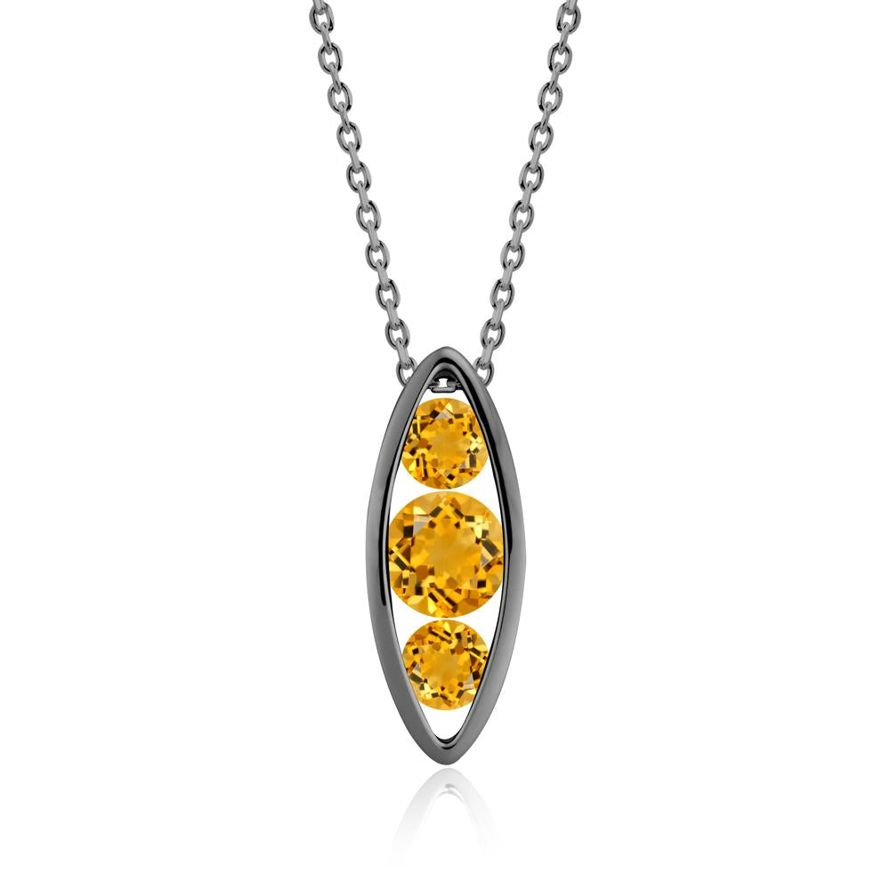 Citrine Three-Stone Marquise Pendant Necklace - LUO Jewelry #metal_black finish sterling silver