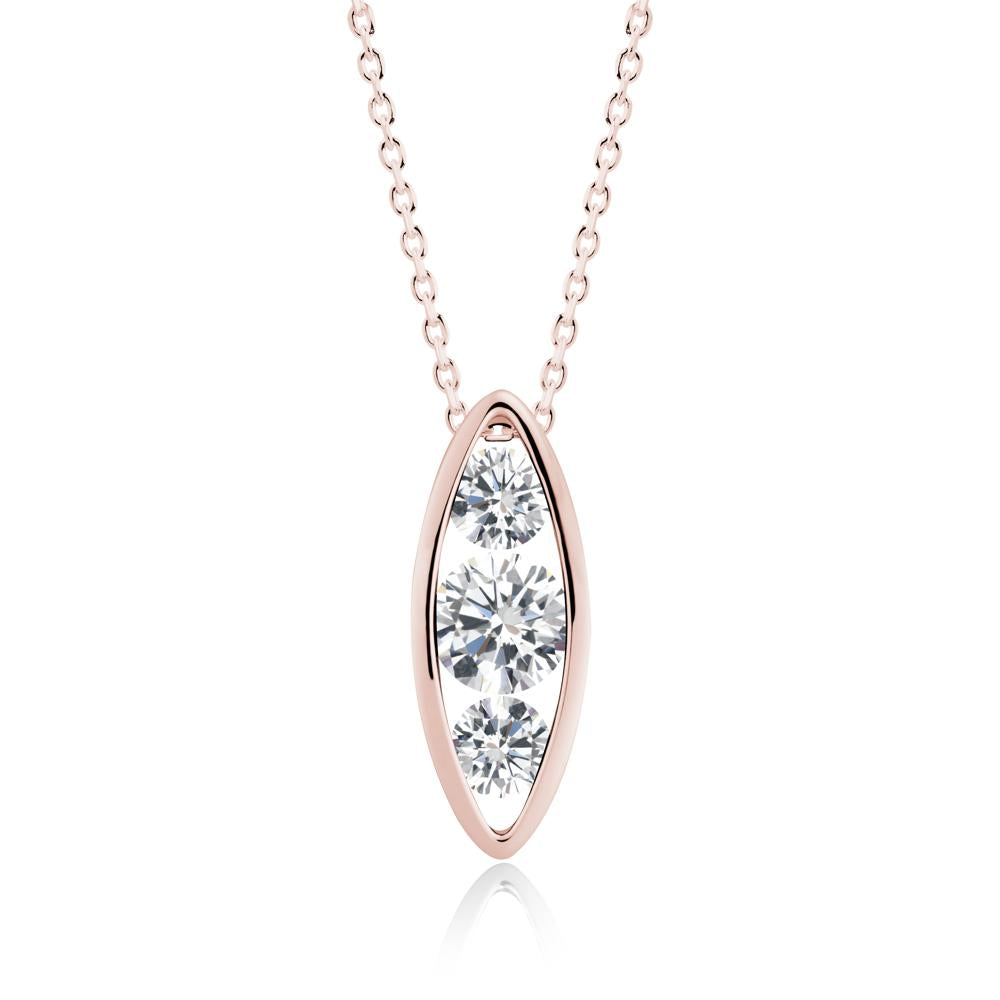 Cubic Zirconia Three-Stone Marquise Pendant Necklace - LUO Jewelry #metal_18k rose gold