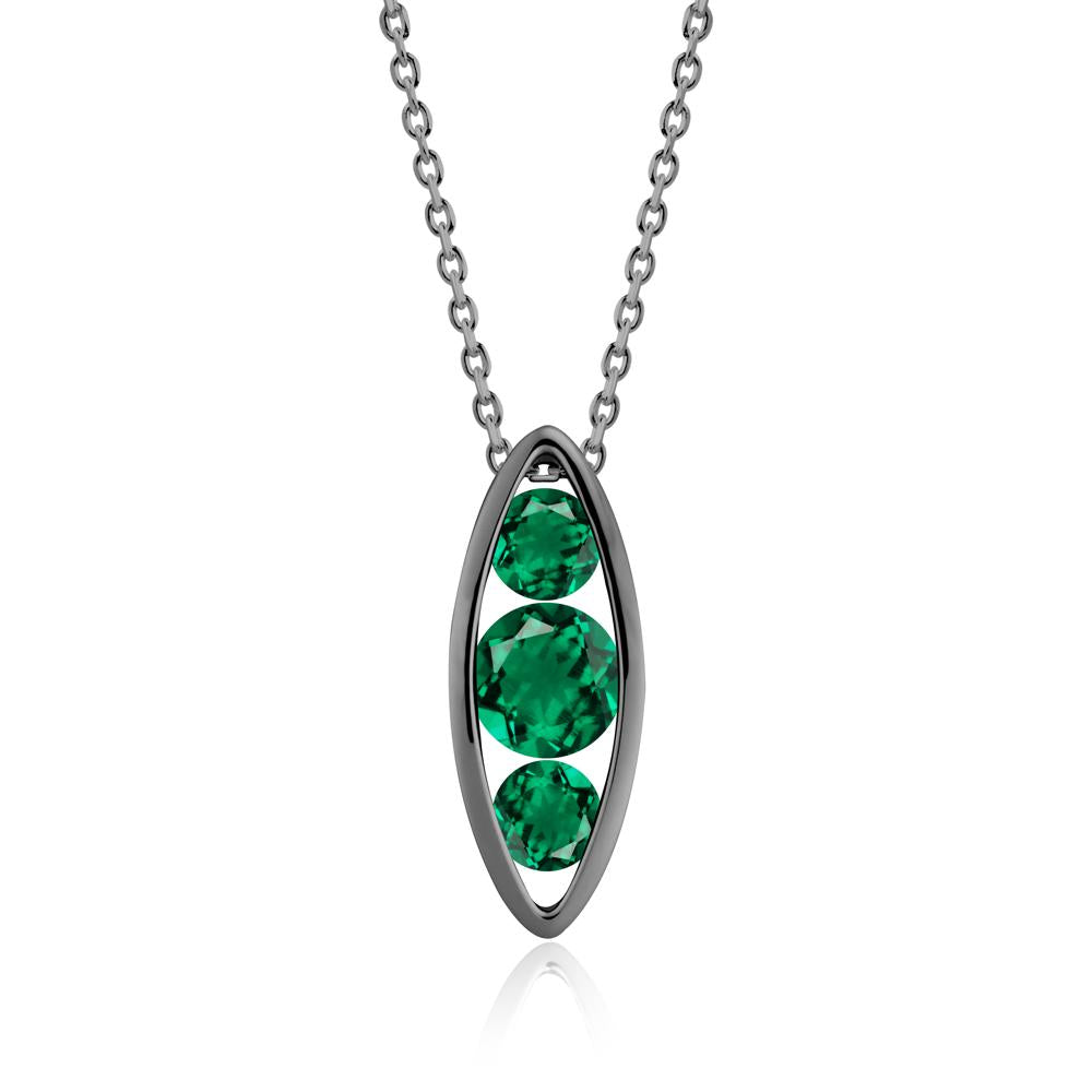 Emerald Three-Stone Marquise Pendant Necklace - LUO Jewelry #metal_black finish sterling silver