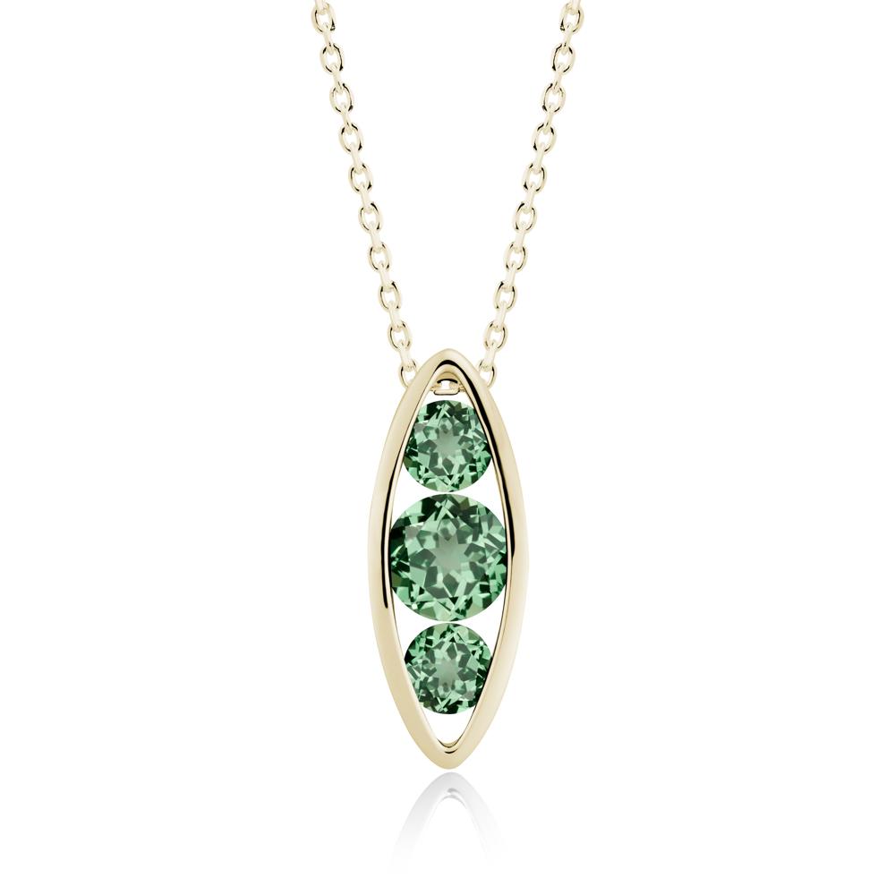 Green Sapphire Three-Stone Marquise Pendant Necklace - LUO Jewelry #metal_14k yellow gold