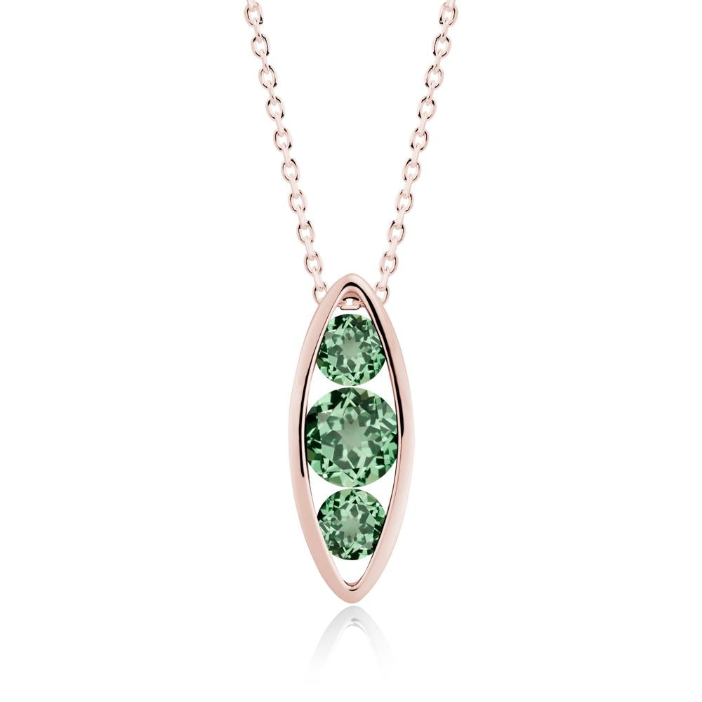 Green Sapphire Three-Stone Marquise Pendant Necklace - LUO Jewelry #metal_18k rose gold
