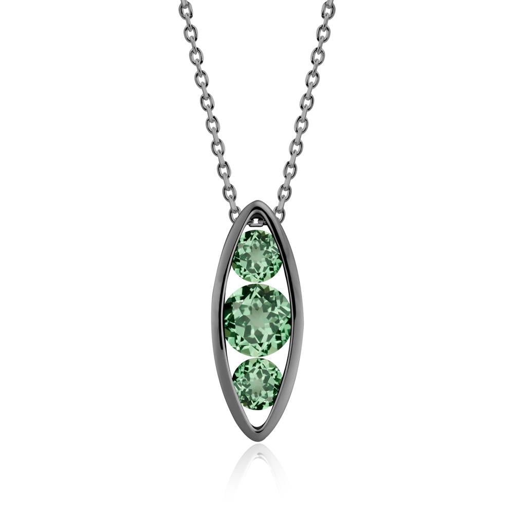 Green Sapphire Three-Stone Marquise Pendant Necklace - LUO Jewelry #metal_black finish sterling silver
