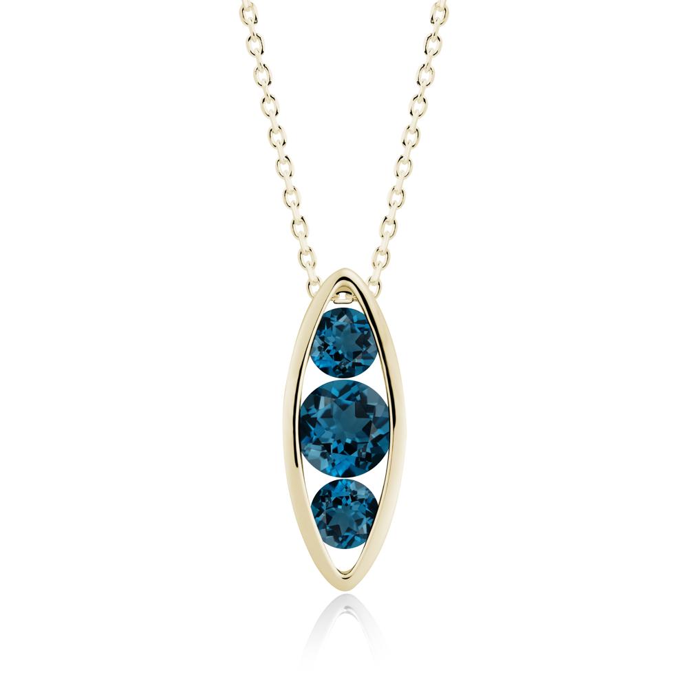 London Blue Topaz Three-Stone Marquise Pendant Necklace - LUO Jewelry #metal_14k yellow gold