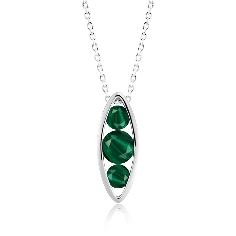 Malachite Three-Stone Marquise Pendant Necklace - LUO Jewelry #metal_14k white gold