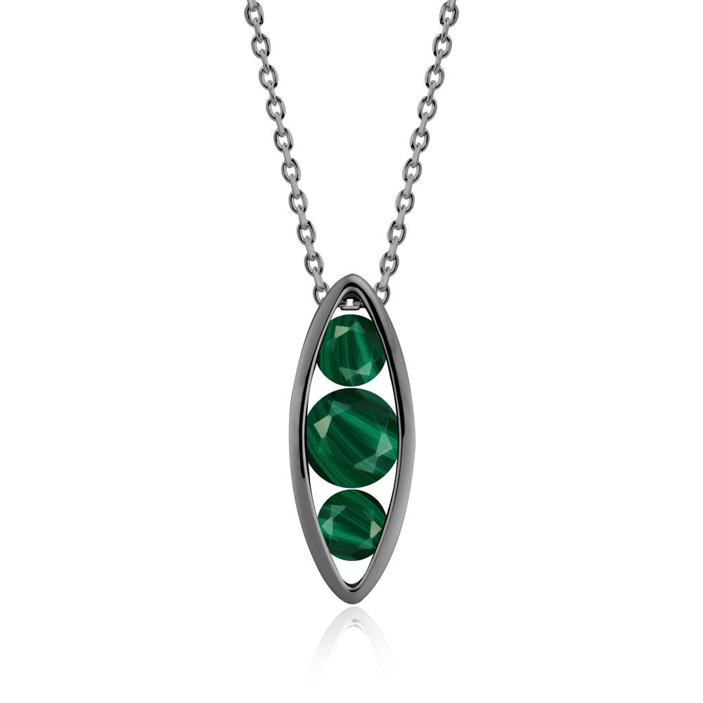 Malachite Three-Stone Marquise Pendant Necklace - LUO Jewelry #metal_black finish sterling silver