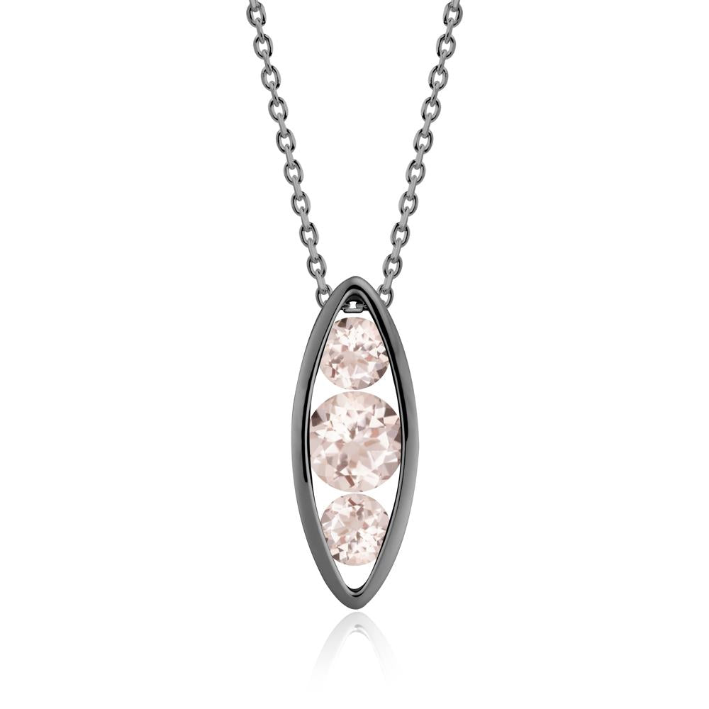 Morganite Three-Stone Marquise Pendant Necklace - LUO Jewelry #metal_black finish sterling silver