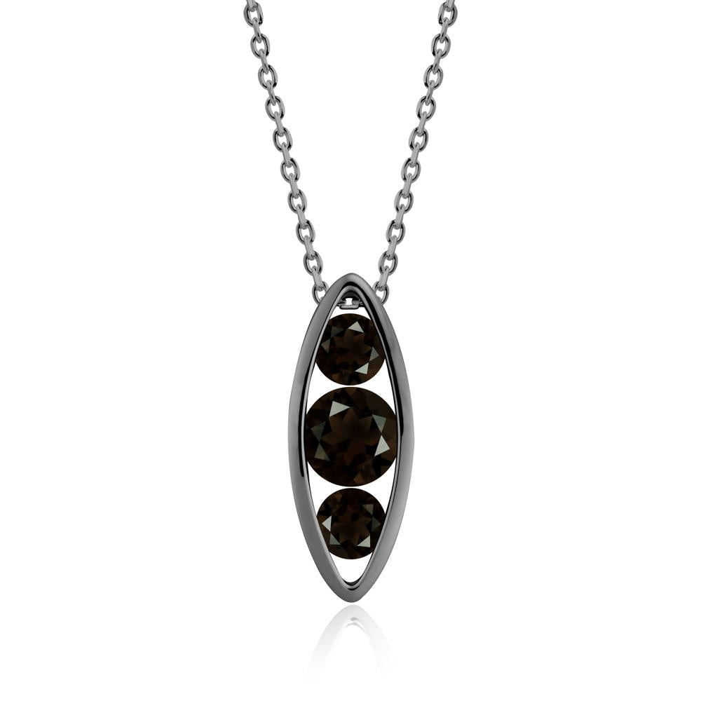 Smoky Quartz Three-Stone Marquise Pendant Necklace - LUO Jewelry #metal_black finish sterling silver