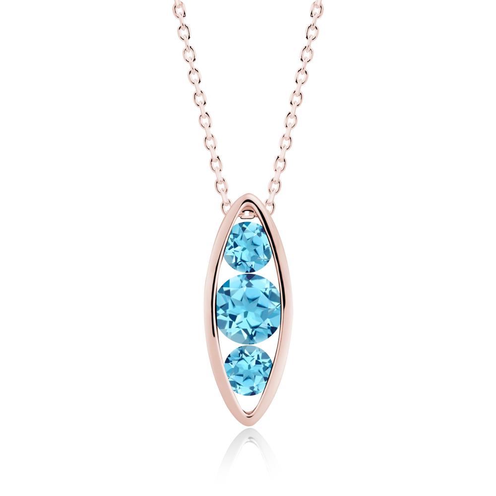 Swiss Blue Topaz Three-Stone Marquise Pendant Necklace - LUO Jewelry #metal_18k rose gold