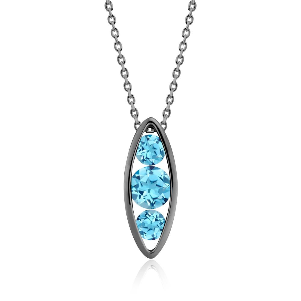 Swiss Blue Topaz Three-Stone Marquise Pendant Necklace - LUO Jewelry #metal_black finish sterling silver