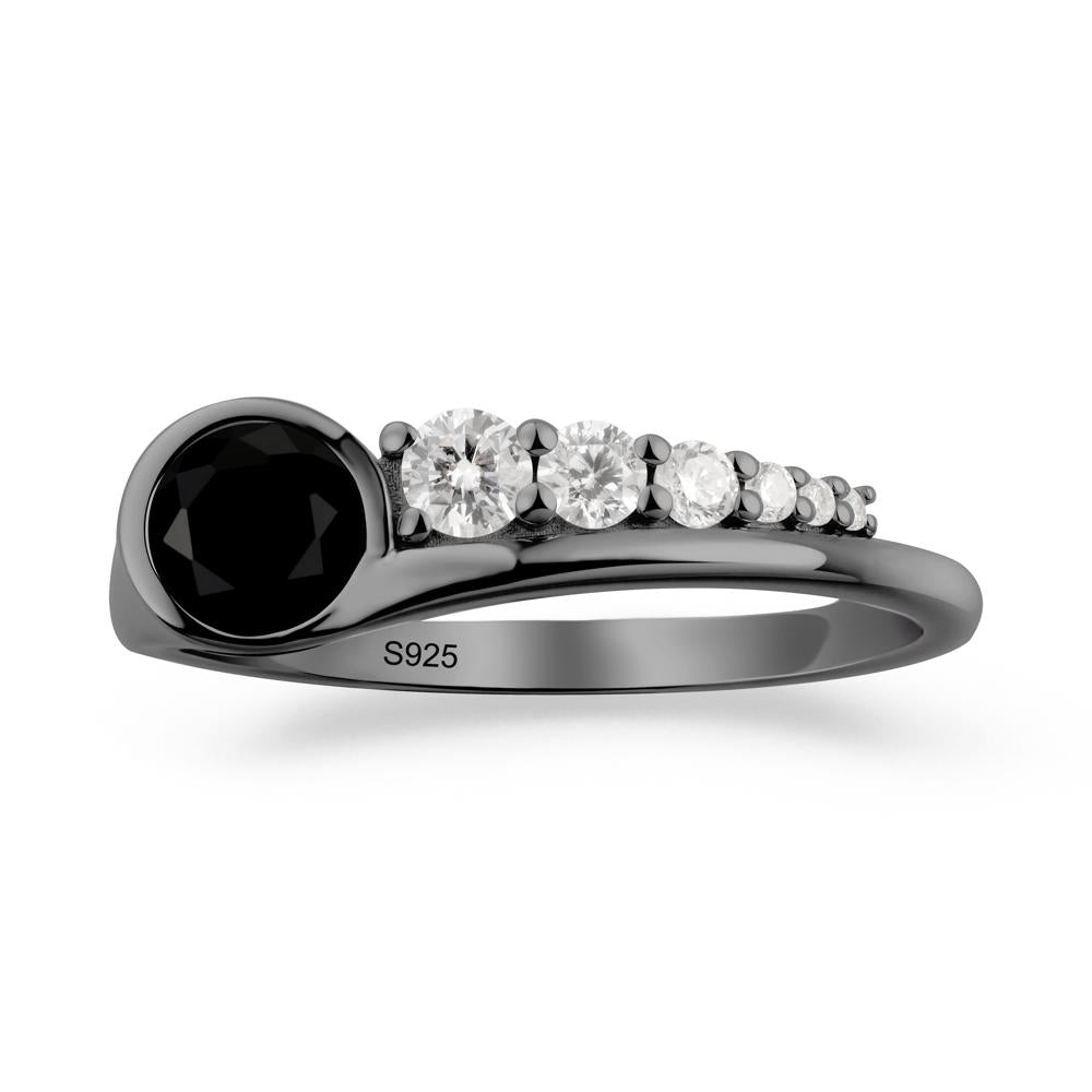 Round Black Spinel Graduated Bubble Ring - LUO Jewelry #metal_black finish sterling silver